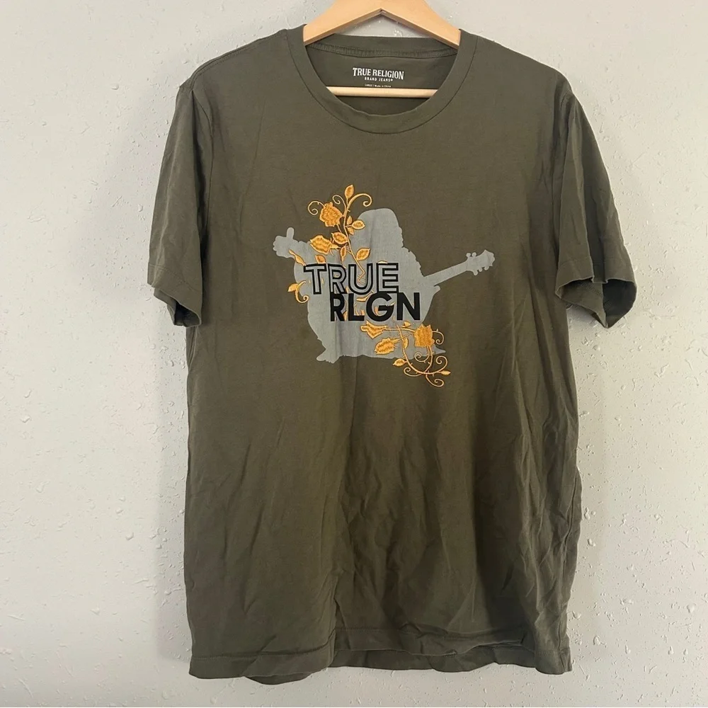 True Religion Green Graphic Tee for Men Casual Large